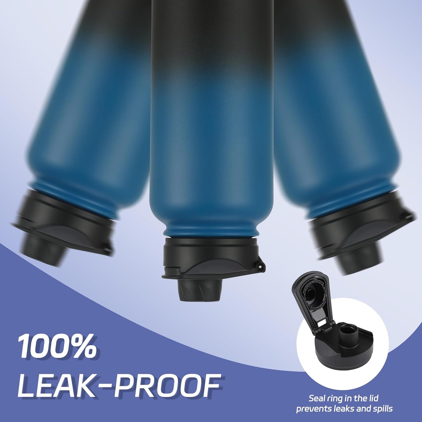 HASLE OUTFITTERS 32 oz Insulated Water Bottle Stainless Steel Double Walled Vacuum Sports Water Bottle with 2 Lids (Straw and Spout Lid) for Gym Camping Hiking(Blue Black Gradient,1)