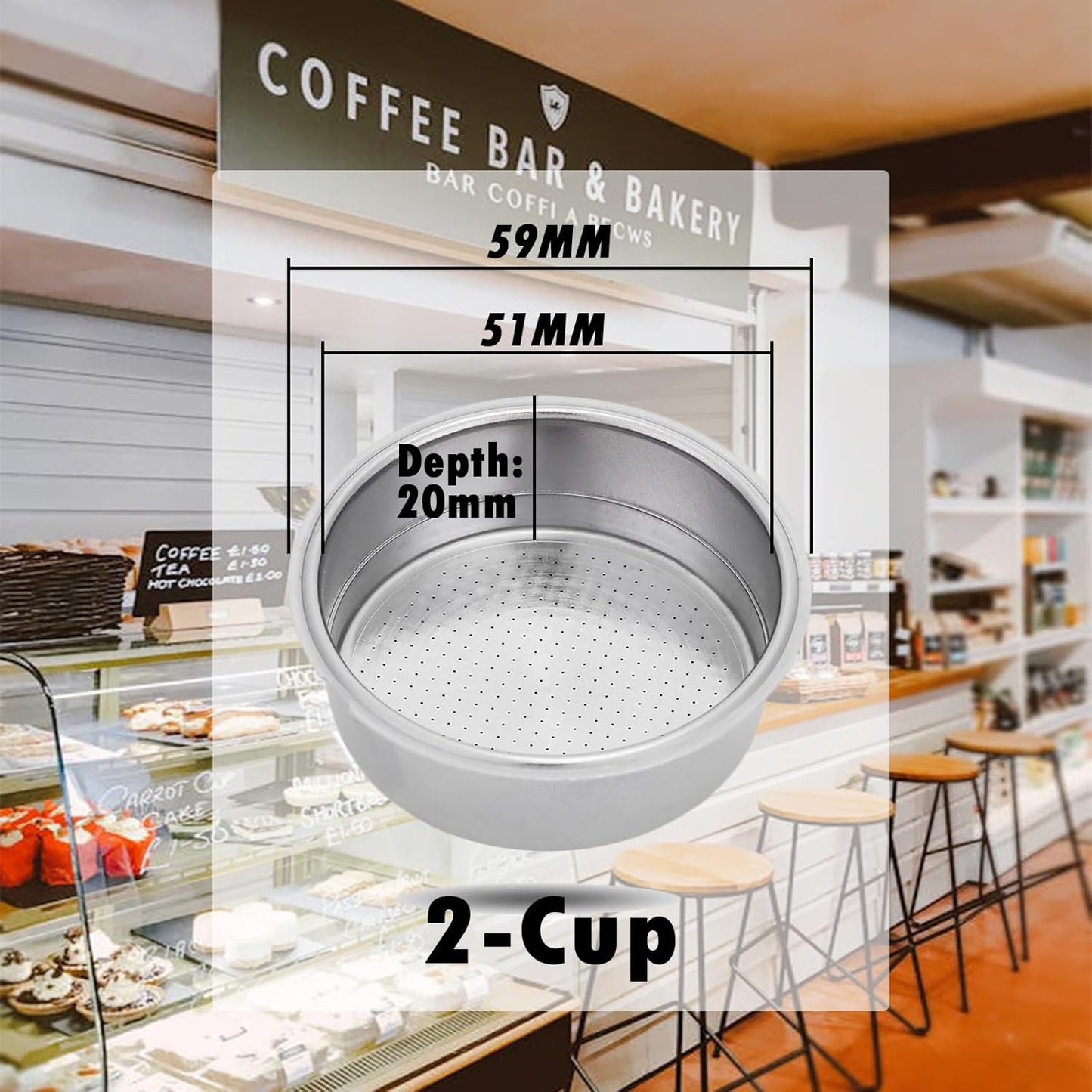 51mm Stainless Steel Coffee Filter Double Layer Filter Basket Stainless Steel Portafilter Basket Espresso Handle Compatible for Portafilter Coffee Machine(Double Cup)
