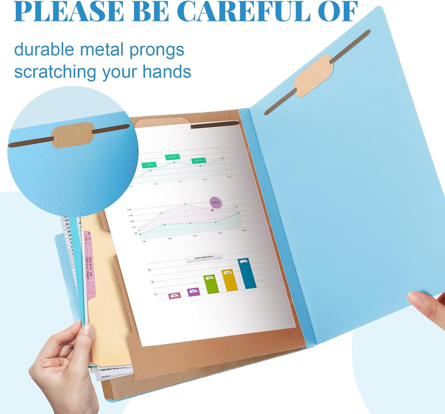 24 Pcs Classification Folders Letter Size, Back to School Supply for Teacher, Student, 2 Pocket Dividers Pressboard File Folder Bulk with 2 Fasteners, 2 in Expanding File Organizer (Blue)