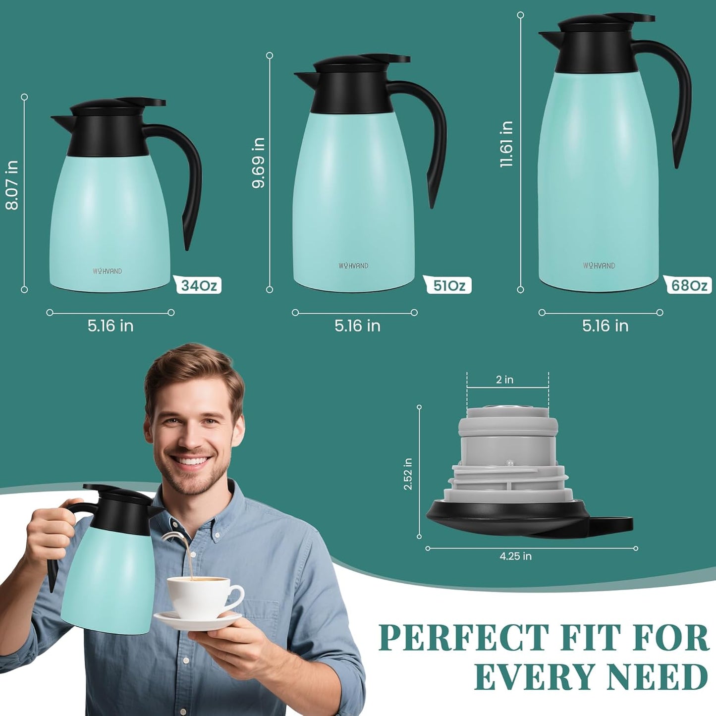 34 Oz Thermal Coffee Carafe, Stainless Steel Insulated Vacuum coffee crafts to keep coffee hot, 1 Liter Tea Water Coffee and Beverage Dispenser (Blue)