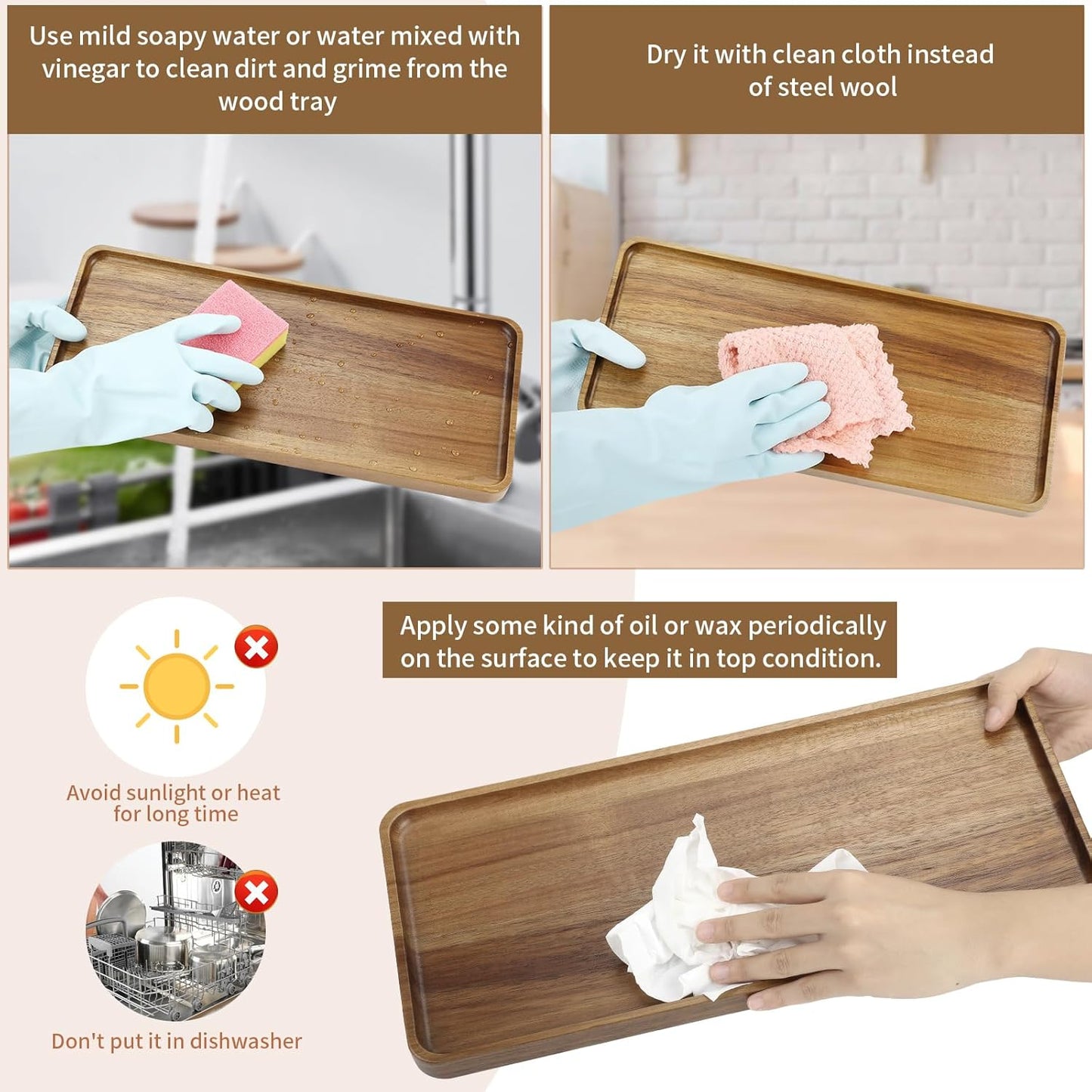 1 pcs 15.7" x 7" Large Solid Acacia Wood Serving Trays Rectangular Wooden Serving Platters Natural Wooden Boards for Bar Coffee Party