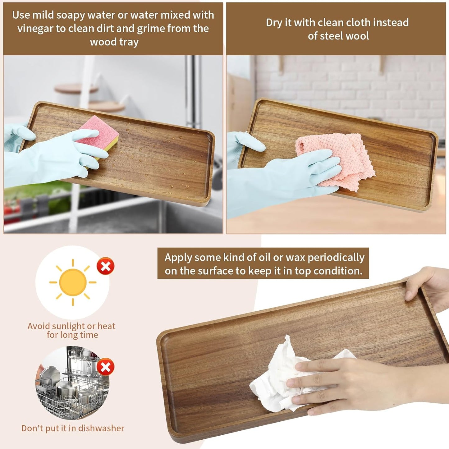 1 pcs 14"x5.3" Solid Acacia Wood Serving Trays Rectangular Wooden Serving Platters Natural Wooden Boards for Bar Coffee Party