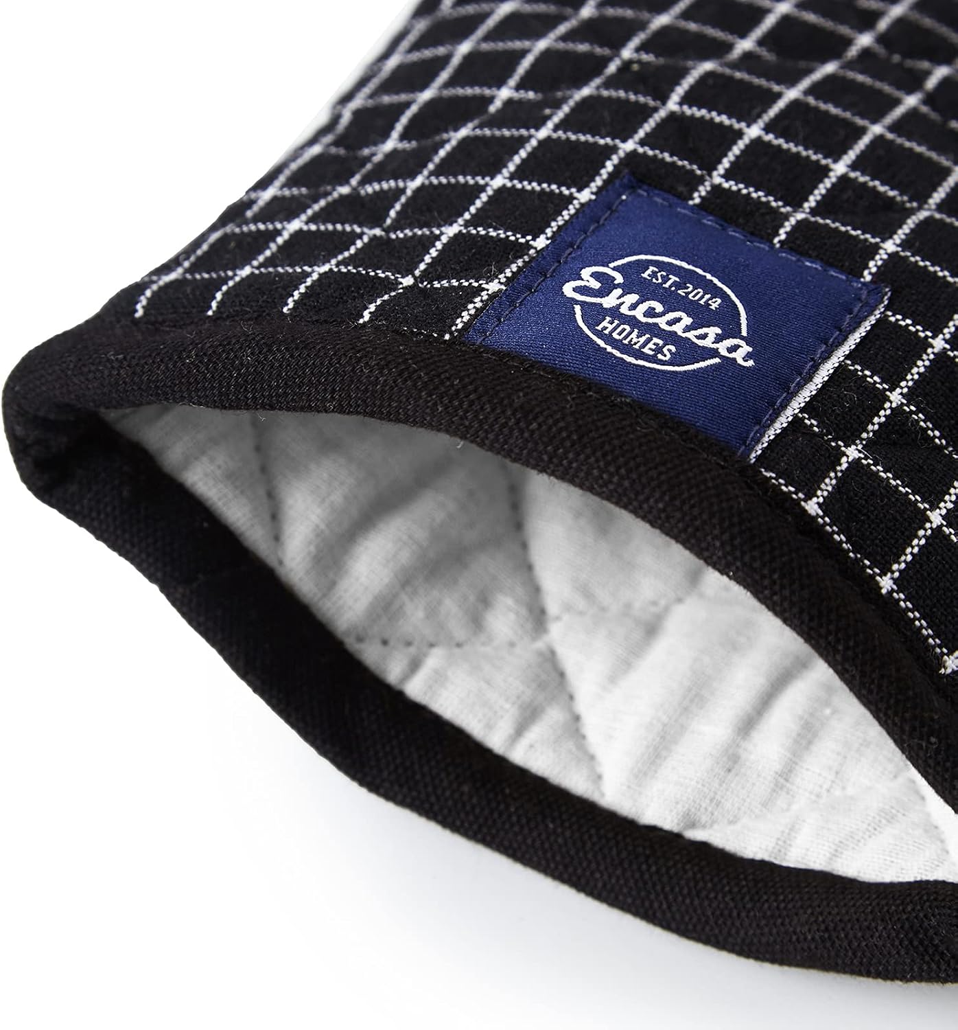 Encasa Homes Long 12" Oven Microwave Hand Gloves Mitts (2 pc Set) for Kitchen Cooking & Baking - Heat Resistant, Thick & Safe, Protection of Hands from Hot Utensils - Butcher Checks Black