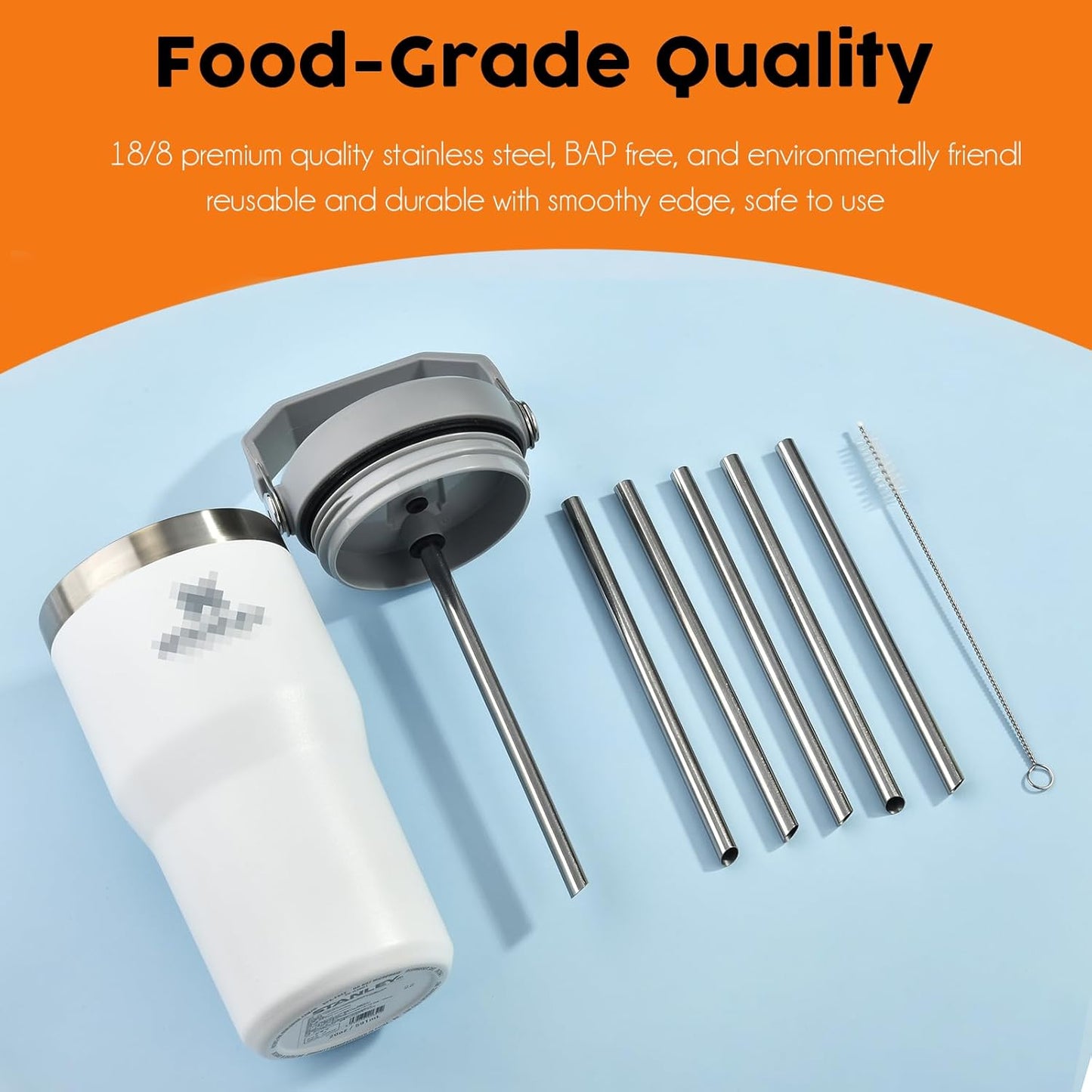 ALINK Stainless Steel Straws Compatible with Stanley Iceflow 20oz Flip Tumbler, 6 Pack Reusable Metal Straws for Stanley Ice Flow 20oz Cup Lid Only, Plus Straw Cleaner Brush