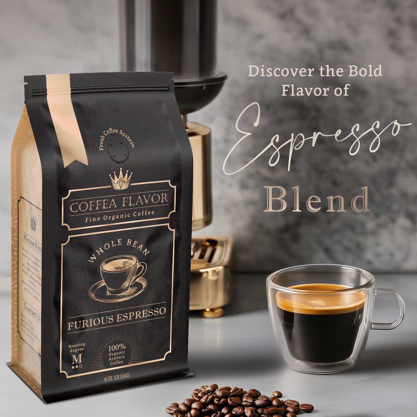 Espresso Coffee Beans – Medium Roast, Organic, Single Origin, 100% Arabica – Bold Flavor & Smooth Finish – Furious Espresso by Coffea Flavor