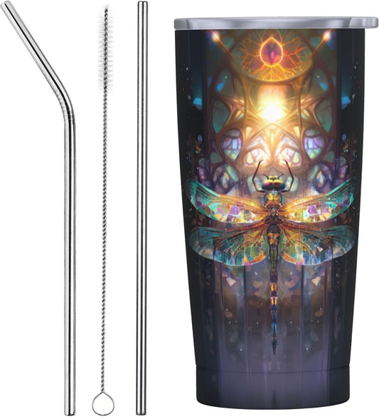 Dragonfly Tumbler with Lid and Straw 20oz Coffee Tumblers Leakproof Stainless Steel Travel Mug Vacuum Insulated Cup for Iced and Hot