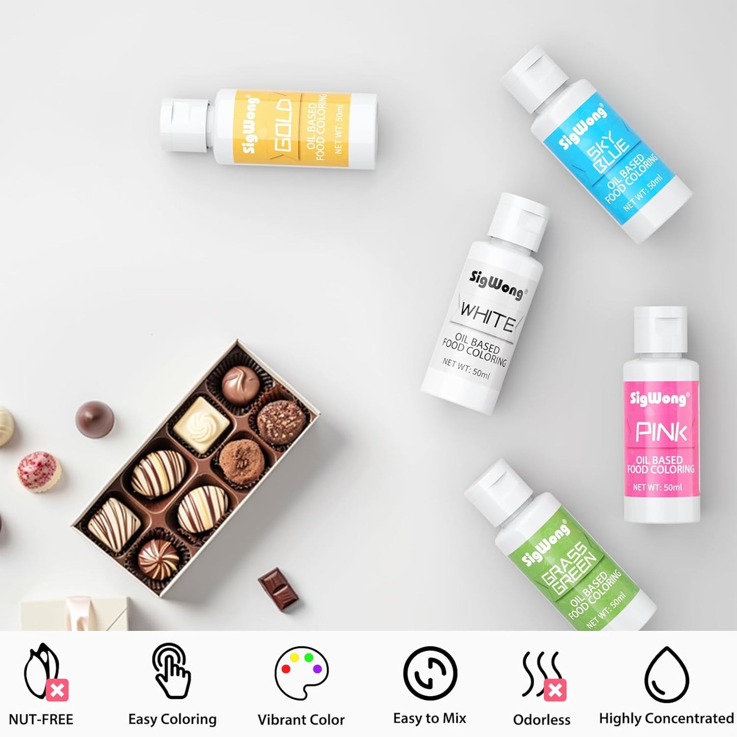 Oil Based Food Coloring for Chocolate - 50ml White Upgraded Edible Oil Based Food Dye for Cake Decorating, Icing Frosting, Fondant, Baking, Candy Melts, Cookie, Meringues - 1.69 Fl.Oz Bottles