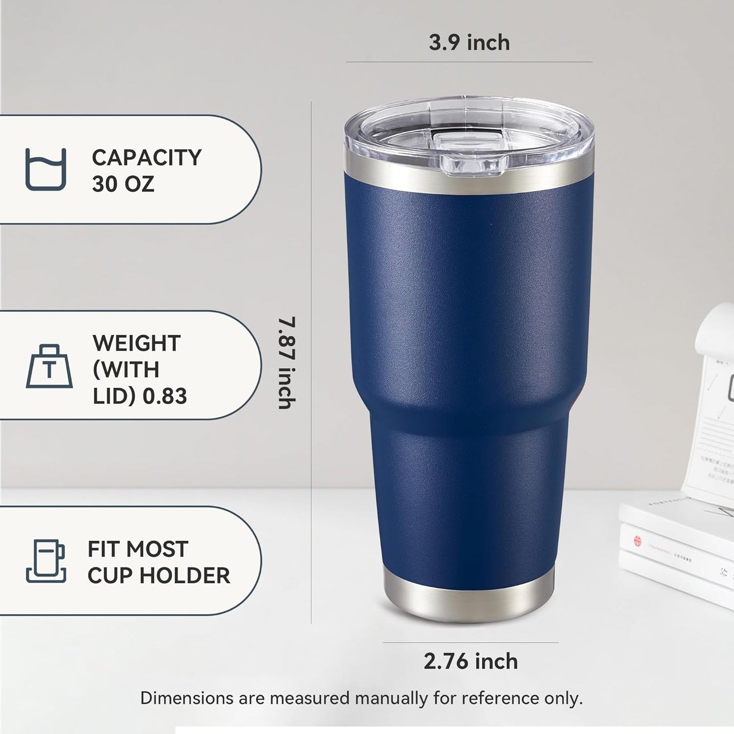 30 oz Tumbler with Lid Stainless Steel Tumblers Bulk Vacuum Insulated Cup Reusable Powder Coated Travel Mug Double Wall Leak Proof Cups Keep Cold Drinks for 12 Hours Navy, Set of 4