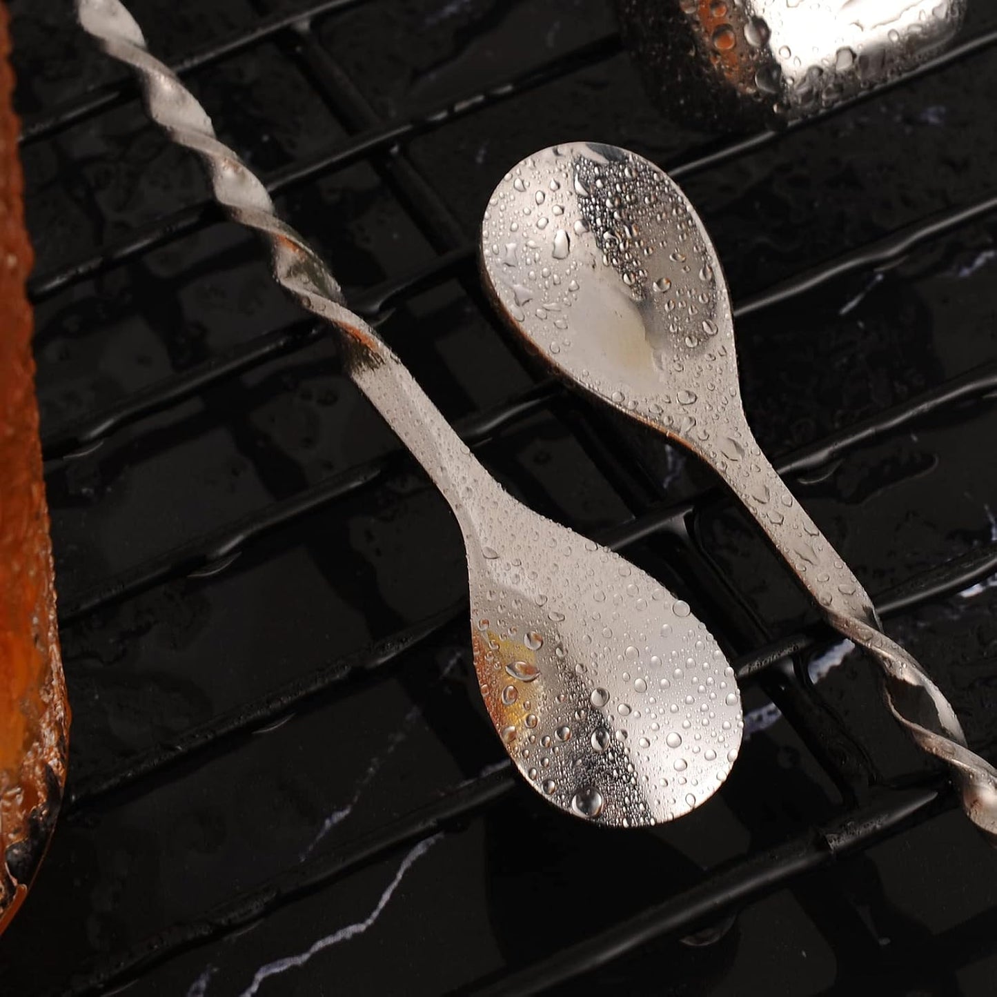 AnSaw Silver 10-Inch Stainless Steel Cocktail Spoon with Leaf Handle - Perfect for Mixing & Layering Drinks in Tall Cups, Bar & Shakers - Durable Long Handle Bar Stirrer,1-Pieces