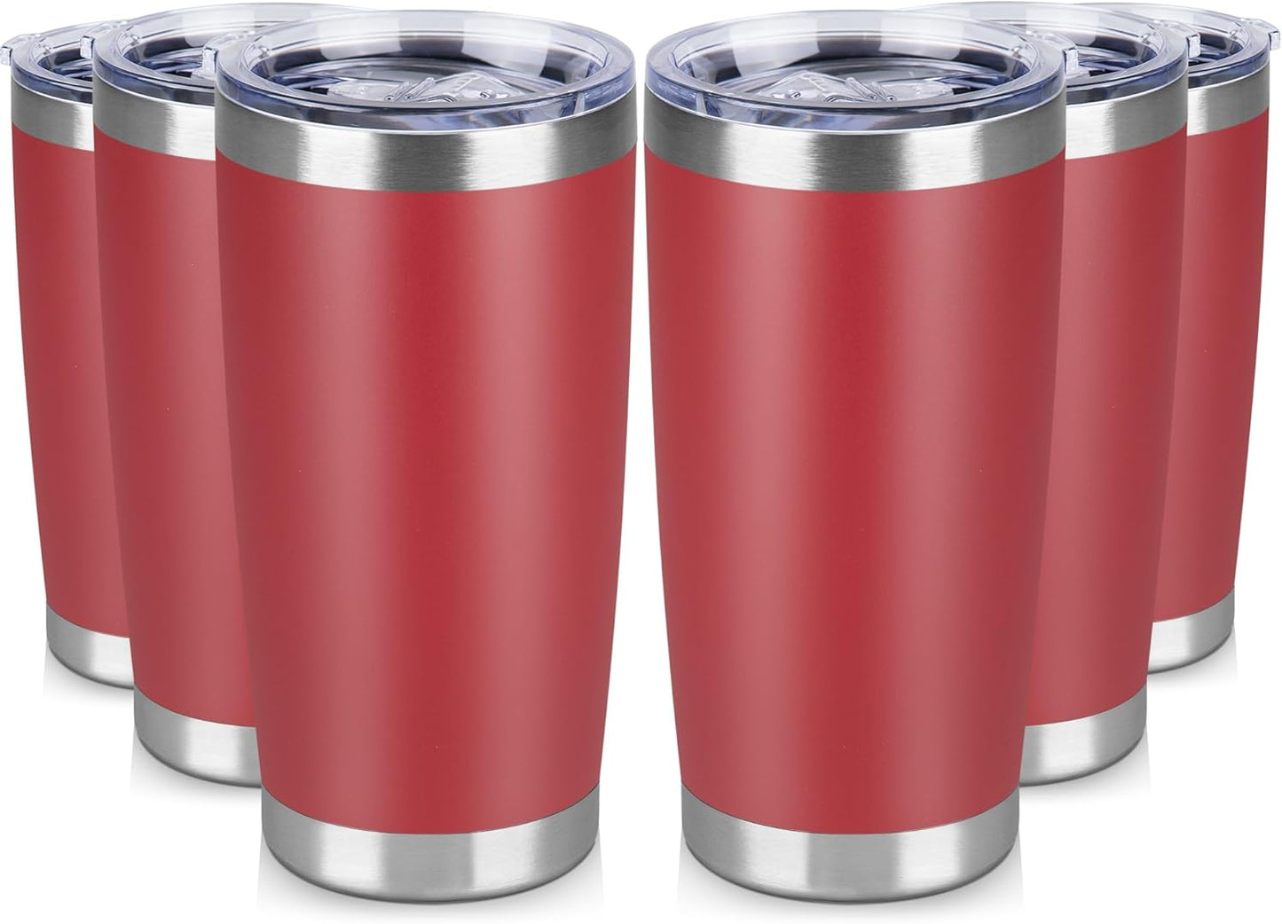 20 oz Tumbler Stainless Steel Tumblers Bulk with Lid Double Wall Insulated Coffee Tumbler Cups for Hot & Cold Drinks Powder Coated Travel Coffee Tumbler Mug Metal (Red, 6 pack)
