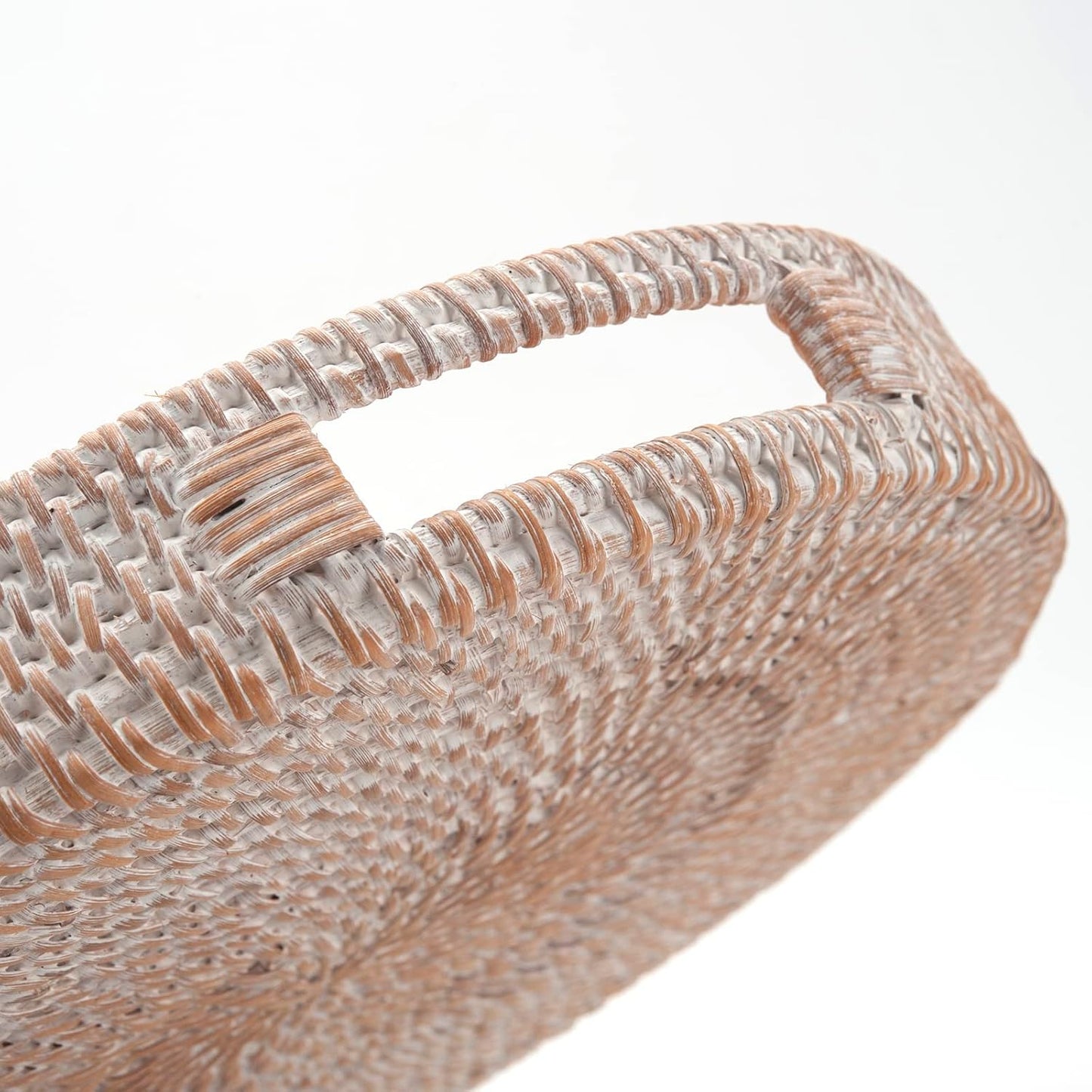 Round Rattan Serving Tray Decorative Woven Ottoman Trays with Handles for Coffee Table White (Small 11.8 inch x 2.4 inch)