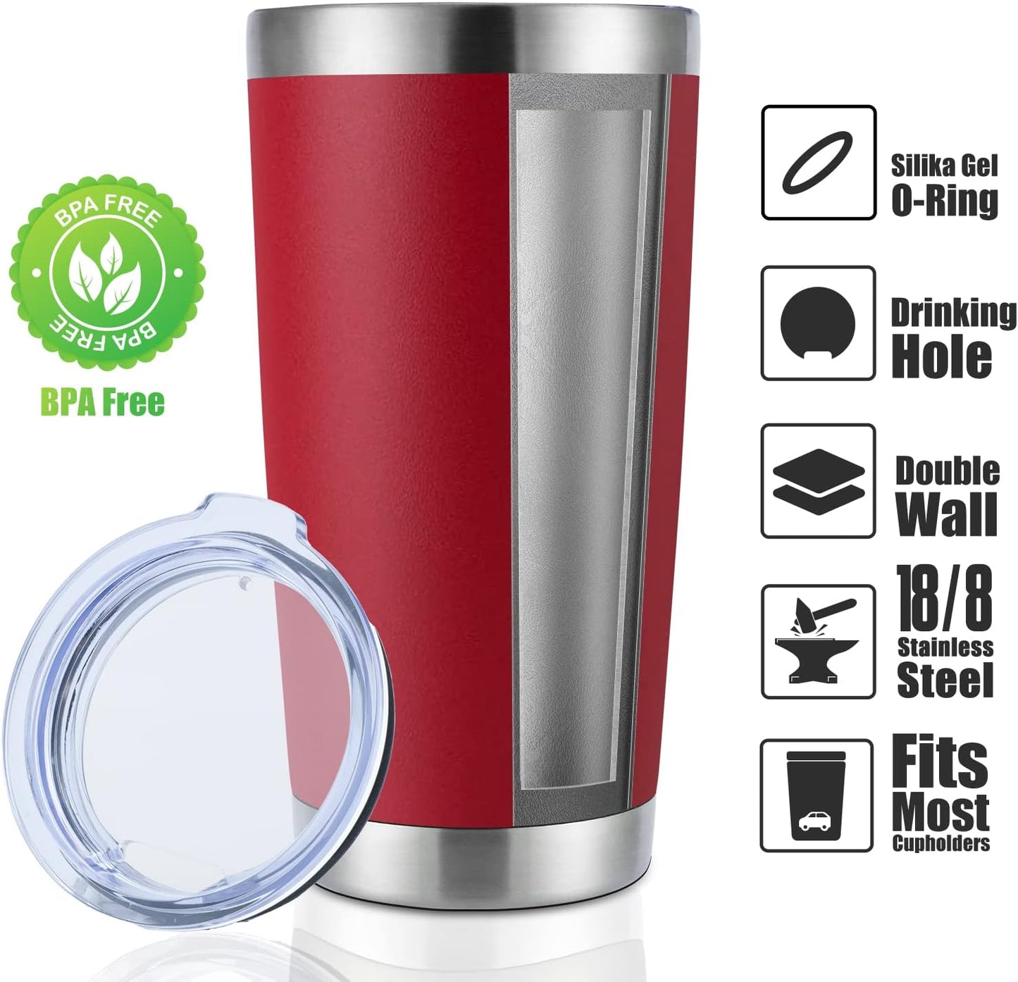 DOMICARE 20oz Stainless Steel Tumbler Bulk with Lid, Double Wall Vacuum Insulated Travel Mug, Powder Coated Coffee Cup (Powder Red, 1)
