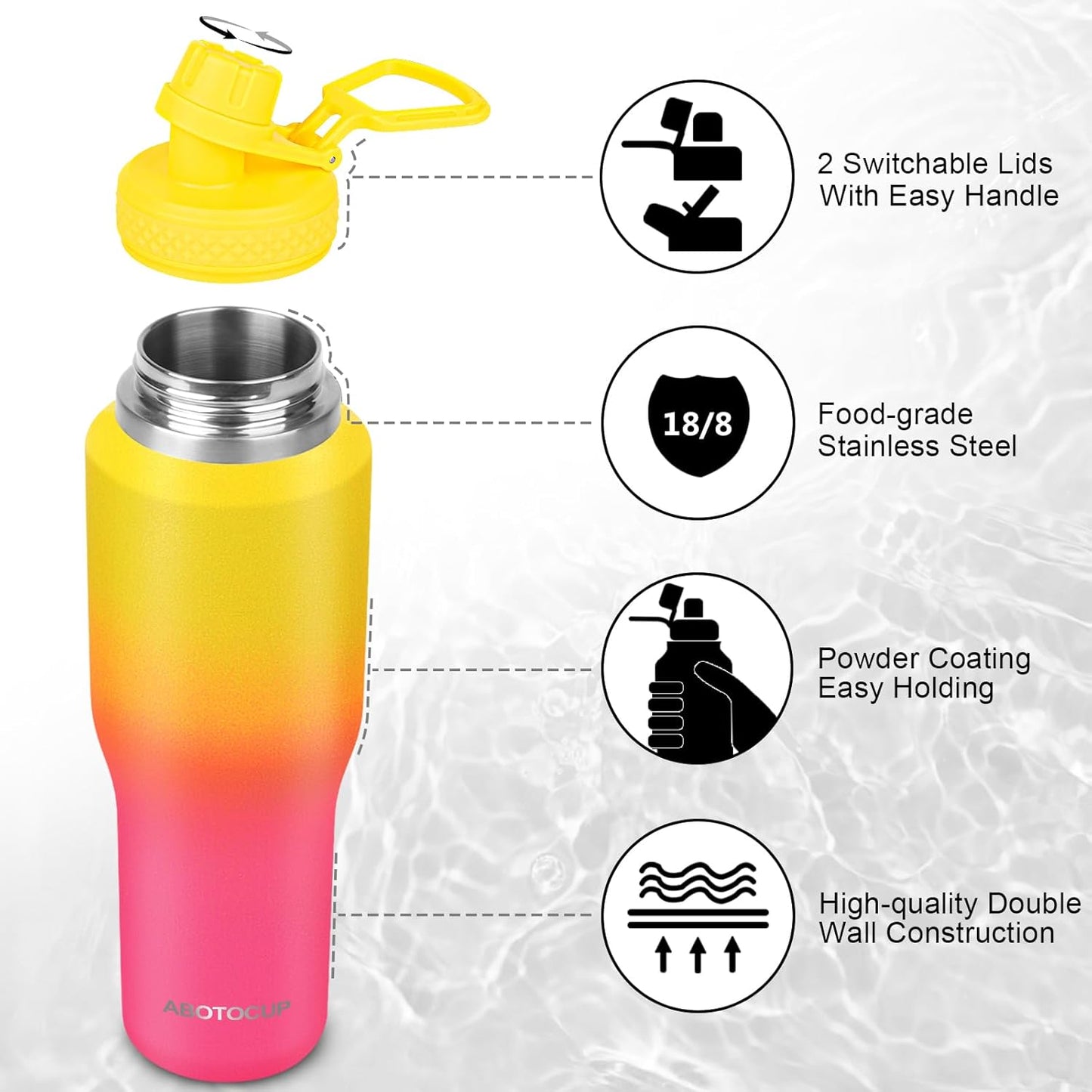 32oz Insulated Water Bottle, Fit in Any Car Cup Holder, Water Bottle with Straw Lids, Stainless Steel Insulated Water Flask Double Wall Leak-proof BPA Free to Keep Cold&Hot