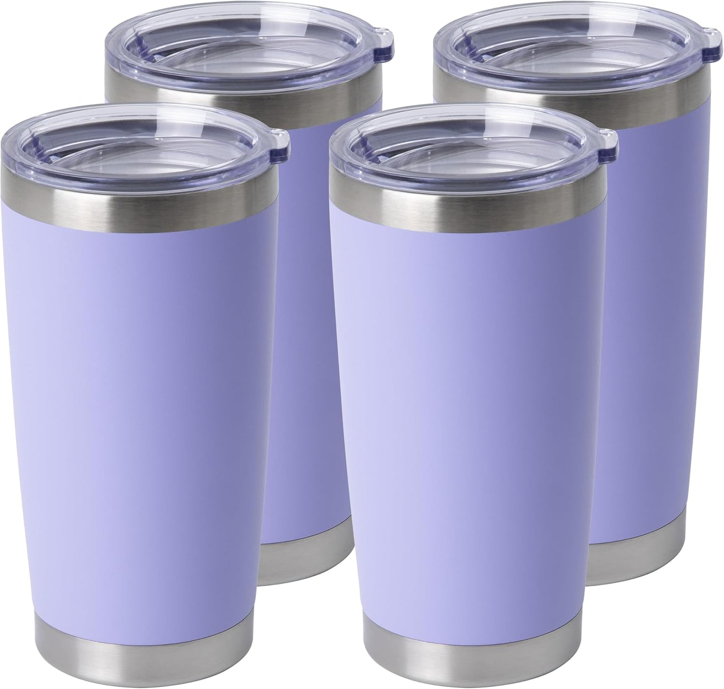 HASLE OUTFITTERS 20oz Stainless Steel Tumblers Bulk, Insulated Travel Cup with Lid, Double Wall Vacuum Coffee Mug for Cold & Hot Drinks 4 Pack, Light Purple