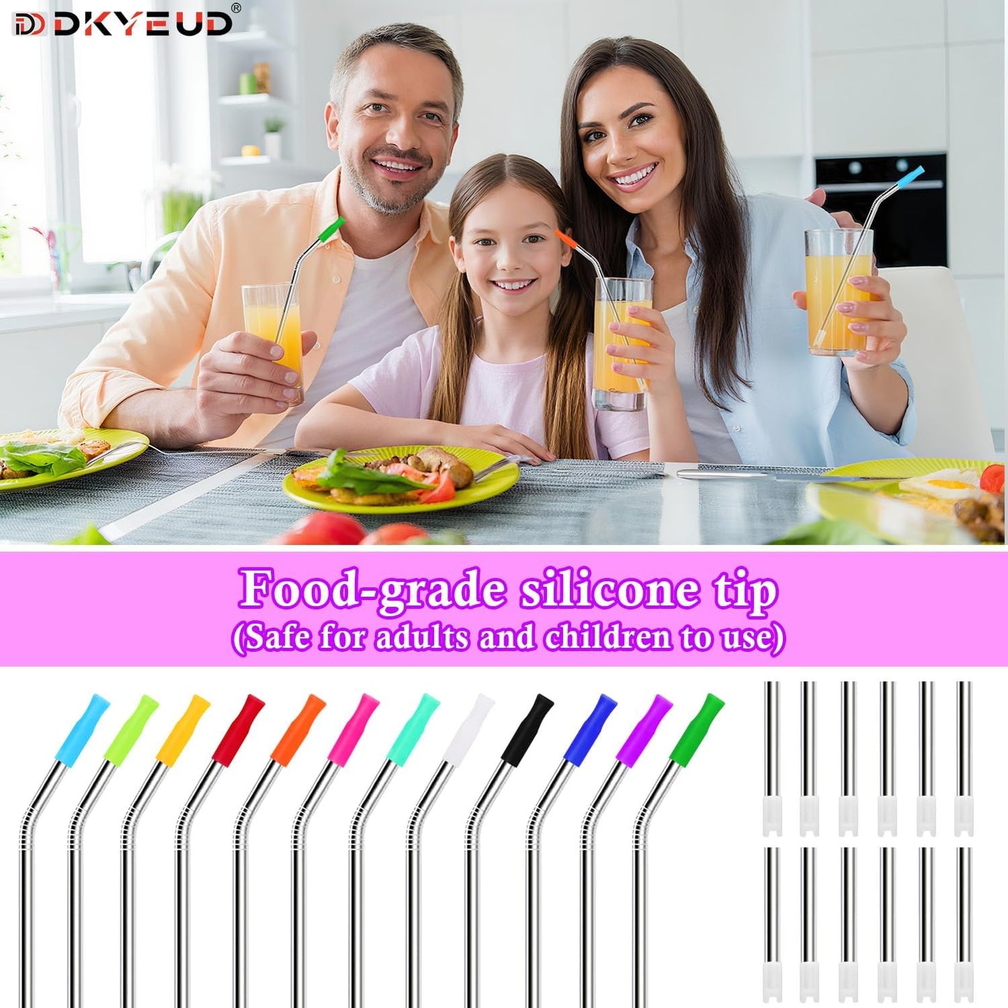 24PCS Food-Grade 12 Colors Metal Straws Reusable Silicone Tips,Silicone Base Sleeve,Only Fit Diameter 0.32In- 8mm Stainless Steel Straws,BPA Free, Eco-Friendly