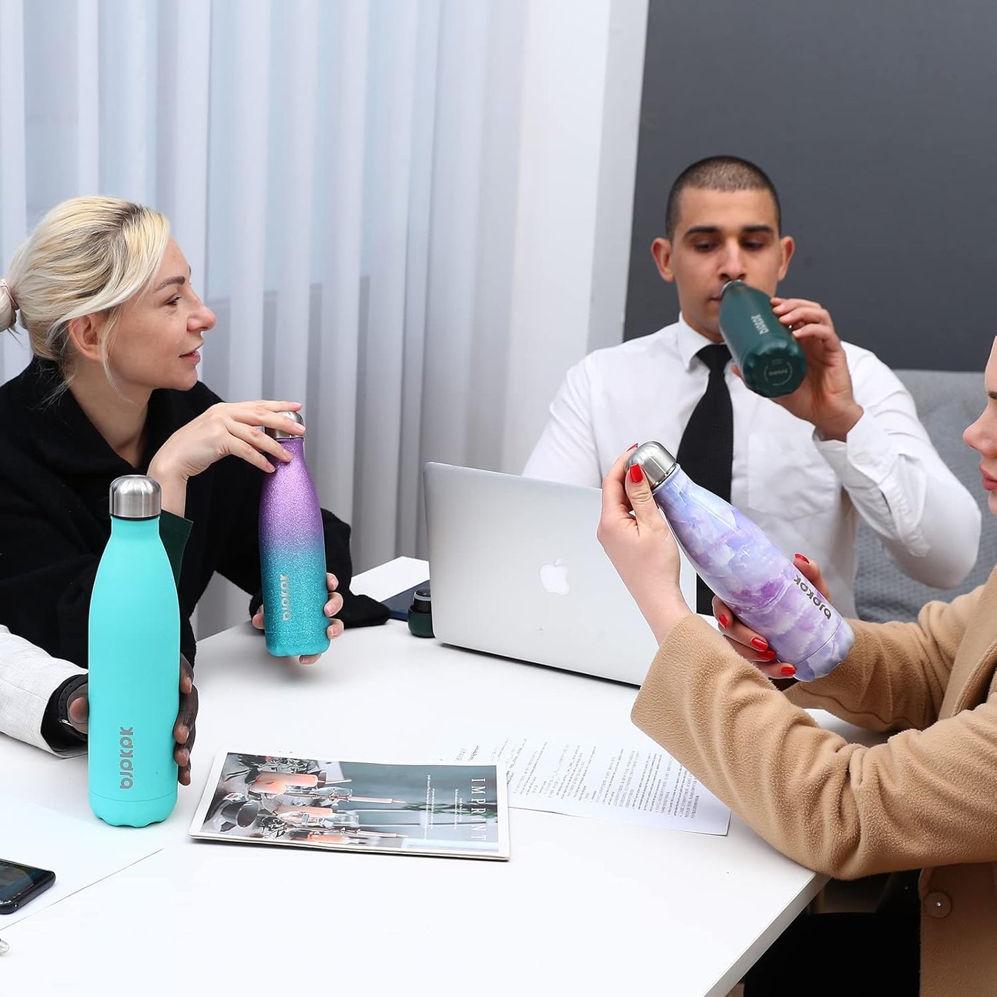 BJPKPK 17oz Insulated Water Bottles Stainless Steel,Sports Water Bottles Keep Cold for 24 Hours and Hot for 12 Hours,BPA Free,Glitter Silver Pink