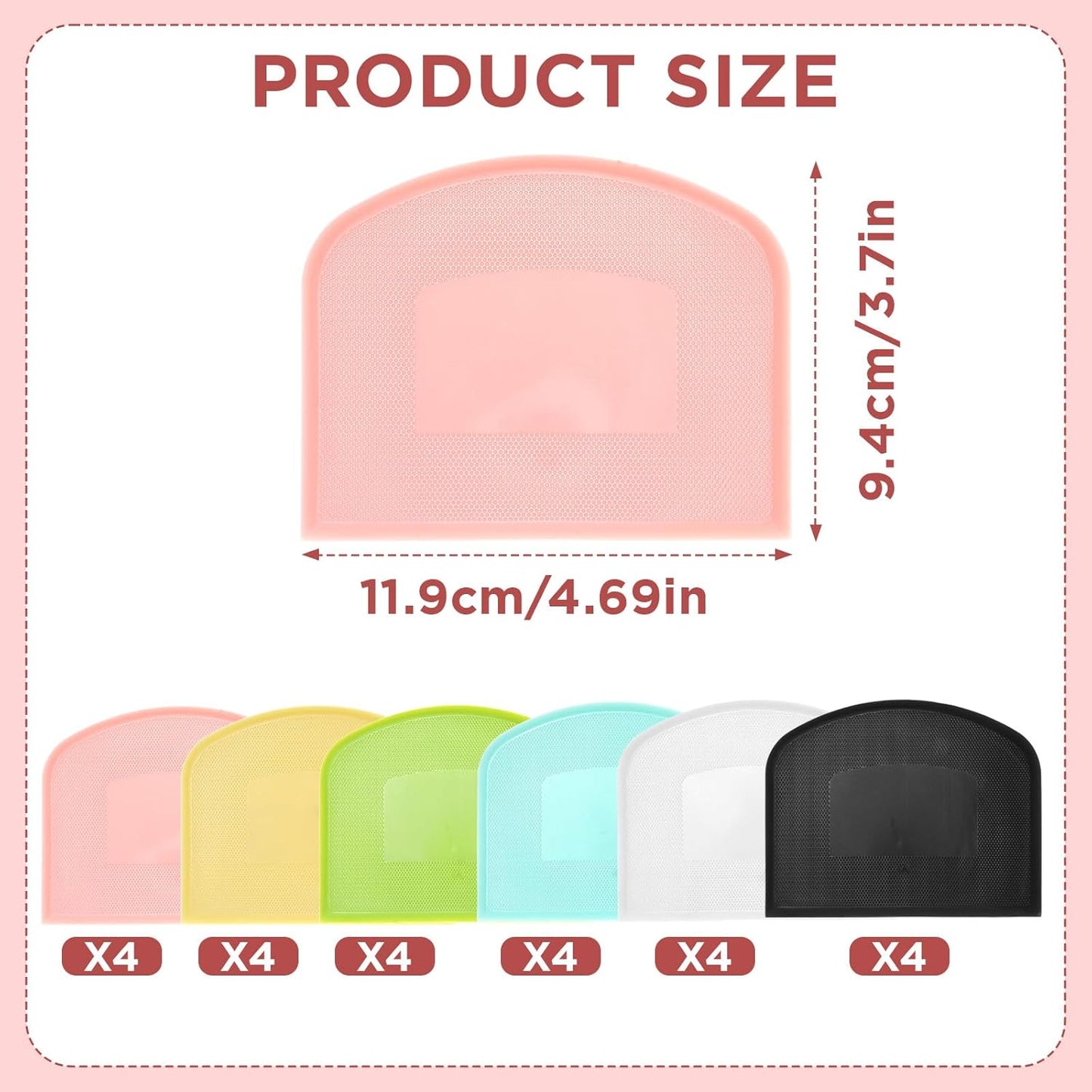 24 Pcs Plastic Dough Scraper Set Multipurpose Bench Cake Cutter Flexible Scraper Spatula for Cake Bread Pizza Food Pastry Icing Kitchen Baking Tool, 6 Colors