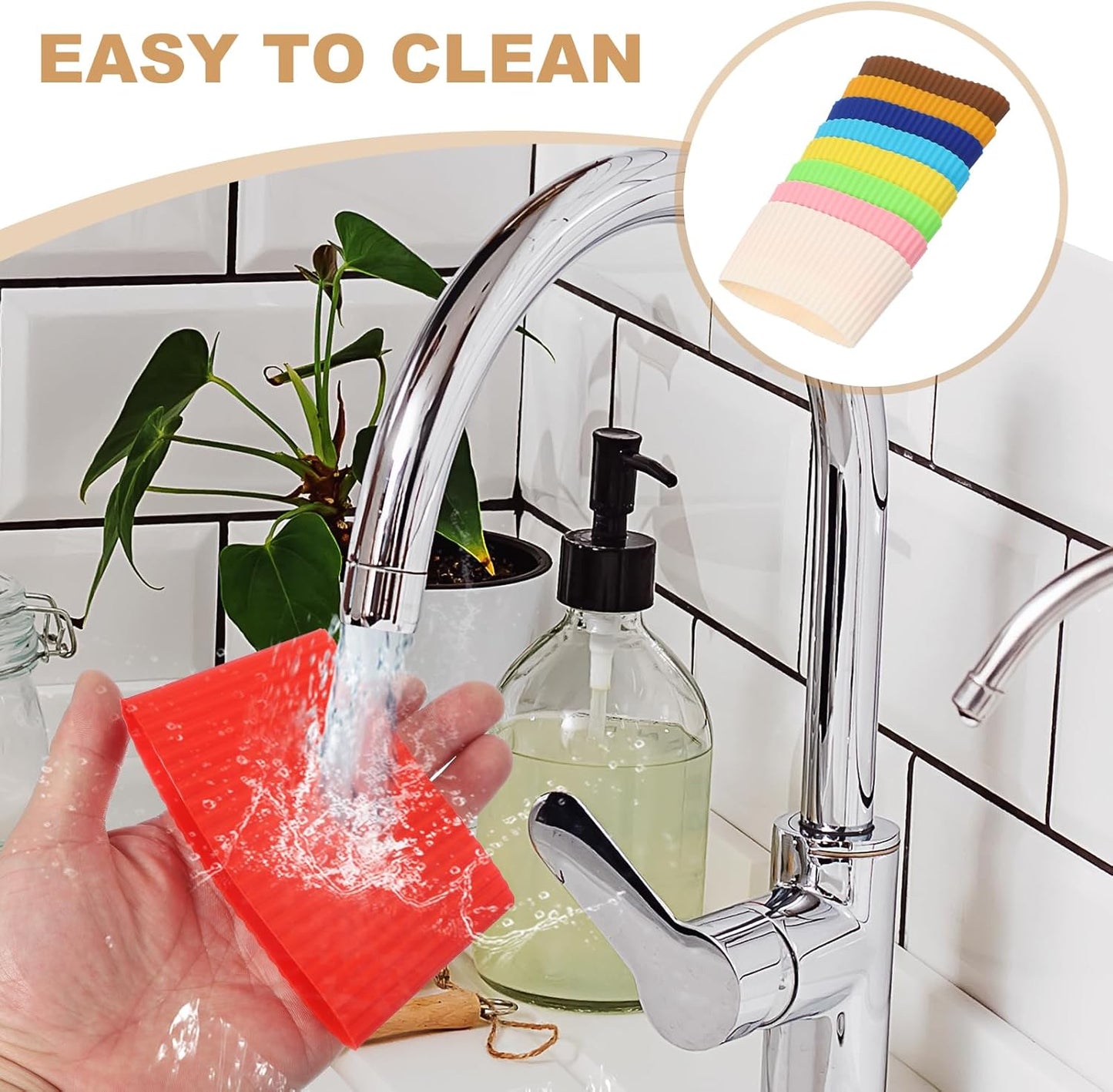 uxcell 6Pack Coffee Cup Sleeves, Reusable Silicone Heat Resistant Cup Protective Sleeve Nonslip Mug Protector Cover for Home Travel Coffee Mug Glasses Water Bottle Boots, Cream White