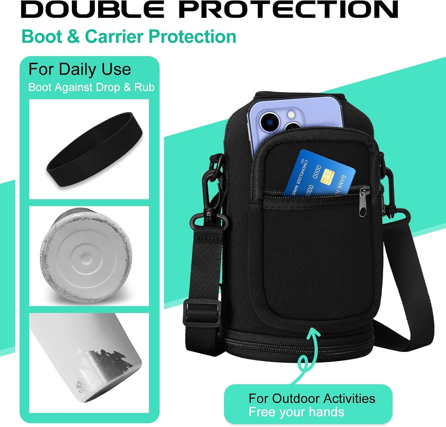 Insulated Water Bottle 64oz - w/Paracord Handle, Straw & Spout Lids, Carrier Bag, Half Gallon Sport Stainless Steel Water Flask Jug, Thermo Mug Double-wall Vacuum Water Bottle