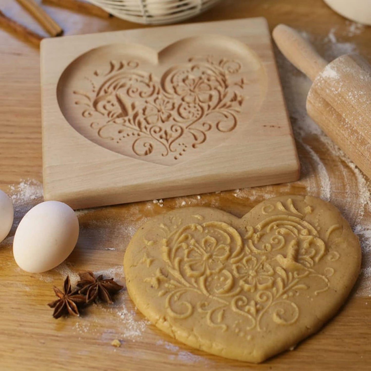 Wooden Cookie Biscuit Mold, 3D Baking Mold, Embossing Craft Decorating Baking Tool, Suitable for Halloween Thanksgiving Christmas Kitchen DIY (Love A 10 * 10 * 2)