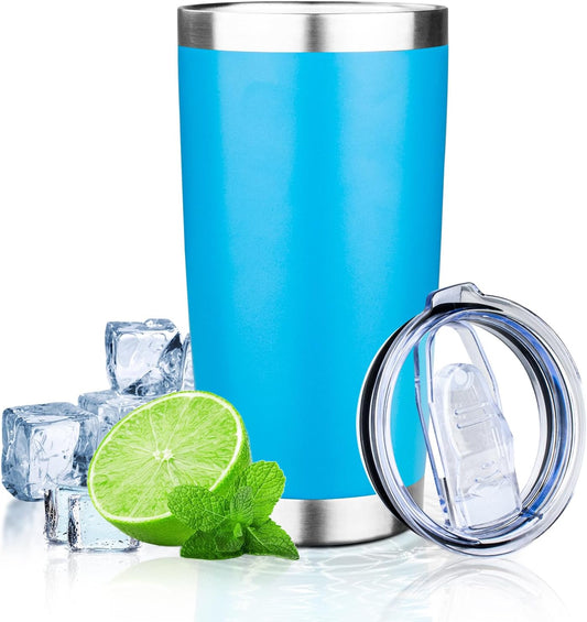 20oz Tumbler with Lid Double Wall Vacuum Insulated Travel Coffee Mug Stainless Steel Thermal Cup Powder Coated Sturdy Coffee Tumbler for Hot and Cold Beverage (Baby blue,1)
