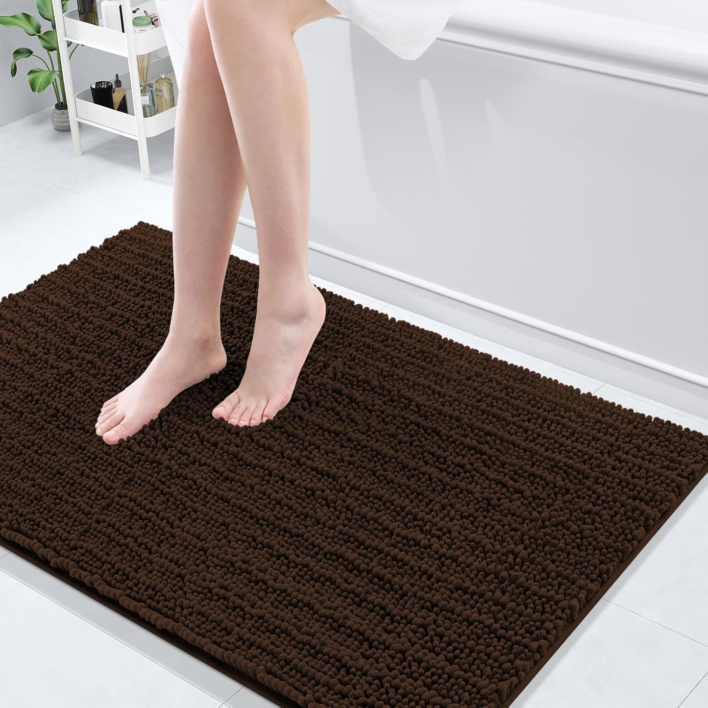Arotive Luxury Chenille Bathroom Rug Mat, Extra Soft Thick Absorbent Shaggy Bath Rugs, Non-Slip Machine Wash Dry, Plush Bath Mats for Bathroom, Shower and Tub, 45x27, Brown