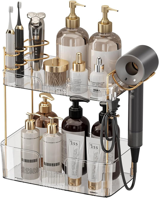 Bathroom Counter Organizer, Large Makeup Organizer Countertop, Shelf Storage, Vanity Tray, Easily Assemble for Bathroom Organizers and Storage, Undersink, Cabinet, 2 Tiers Clear