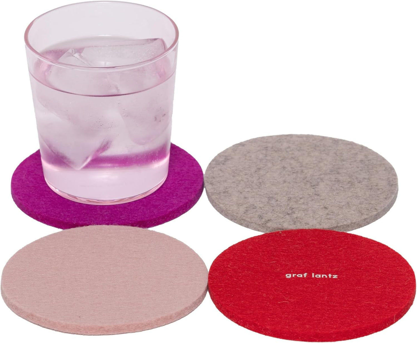 Graf Lantz - Bierfilzl Merino Wool Round Coasters Set of 4 - Love (4" Circles) - Absorbs 30% of Weight - German Wool - Heat Resistant, Sustainable, & Reusable - Home Decor & Coffee Table Decor
