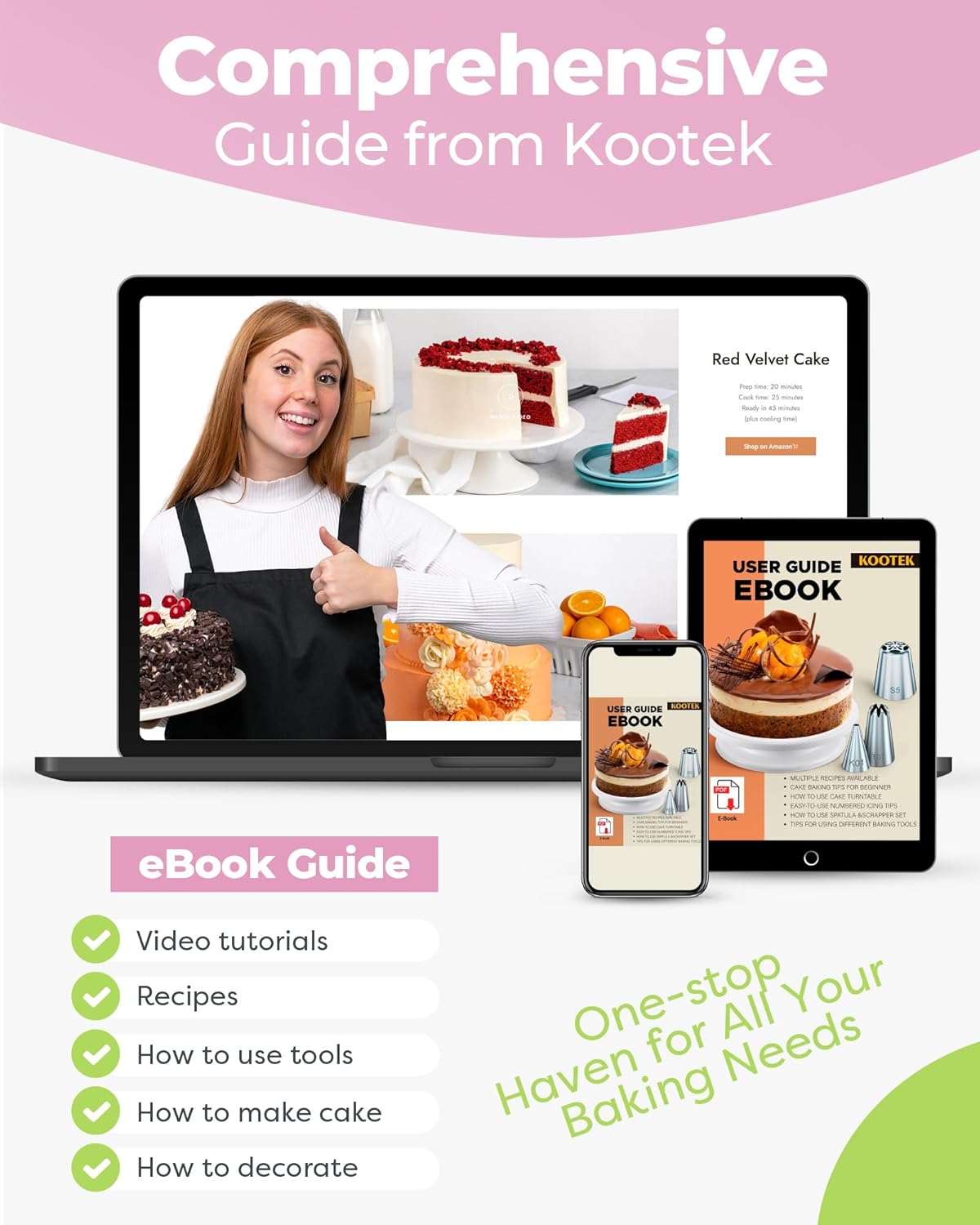 Kootek 32-Piece Piping Bags and Tips Set with 24 Icing Piping Tips, 2 Reusable Pastry Bags 12 Inch, Reusable Piping Icing Bags and Tips, Cake Decorating Kit for Frosting Cookie, Cupcake