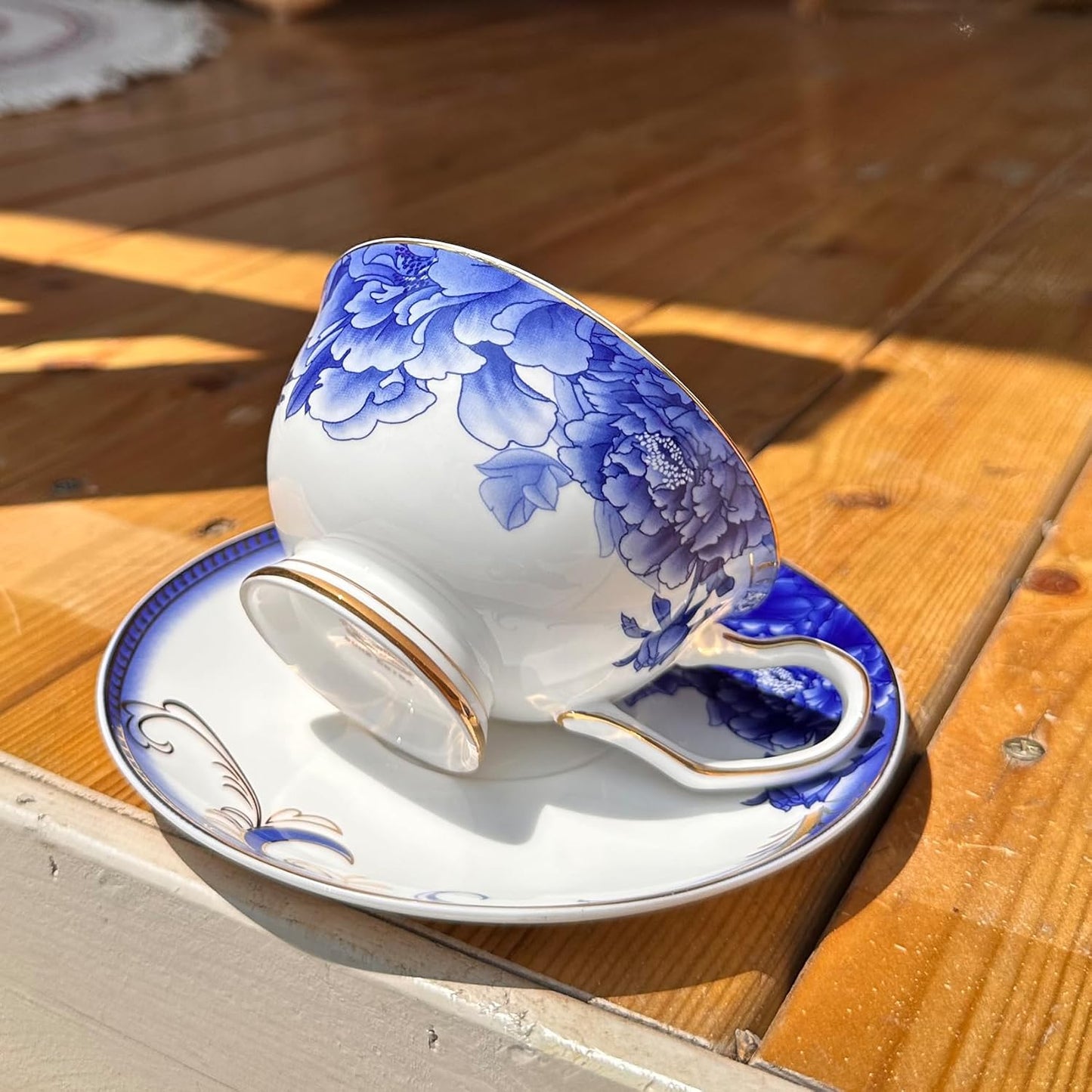 ACMLIFE Bone China Tea Sets, Blue and Gold Tea Set for Adults Porcelain Tea Cup Set, Cup and Saucer Set Vintage Floral for Women Party or Christmas Gifts Giving (china blue)