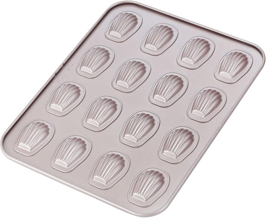 CHEFMADE Mini Madeleine Mold Cake Pan, 16-Cavity Non-Stick Tiny Oval Shell Madeline Bakeware for Oven Baking (Champagne Gold)