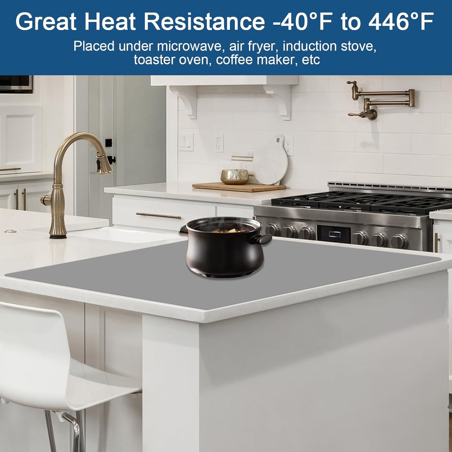 35.4"x23.6" Large Silicone Mat for Kitchen Counter, Heat Resistant Non-Slip Countertop Protector, Waterproof Silicone Craft Mat for Kitchen Island, Dark Gray