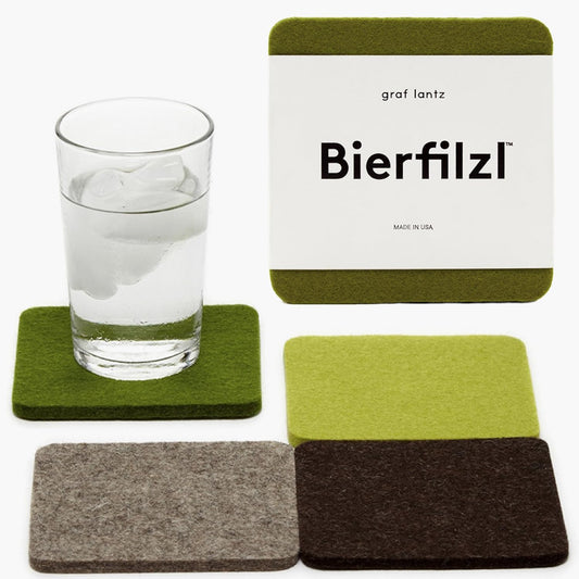 Graf Lantz - Bierfilzl Merino Wool Square Coasters Set of 4 - Forest (4"x4"x5mm) - Absorbs 30% of Weight - Natural German Wool - Heat Resistant, Sustainable, Reusable - Home Decor, Coffee Table Decor