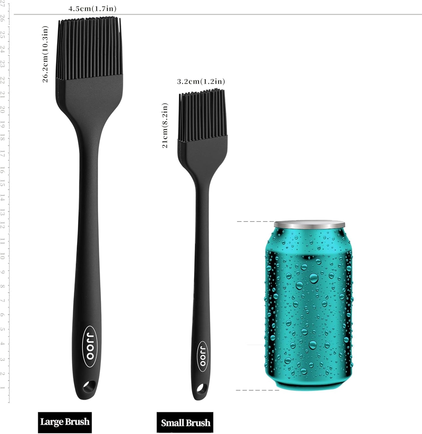 2PCS Silicone Basting Pastry Brush, JJOO Heat Resistant Food Cooking Brush for Oil, Sauce, Baking, BBQ and Grill, BPA Free, Dishwasher Safe (2Pack, Black)