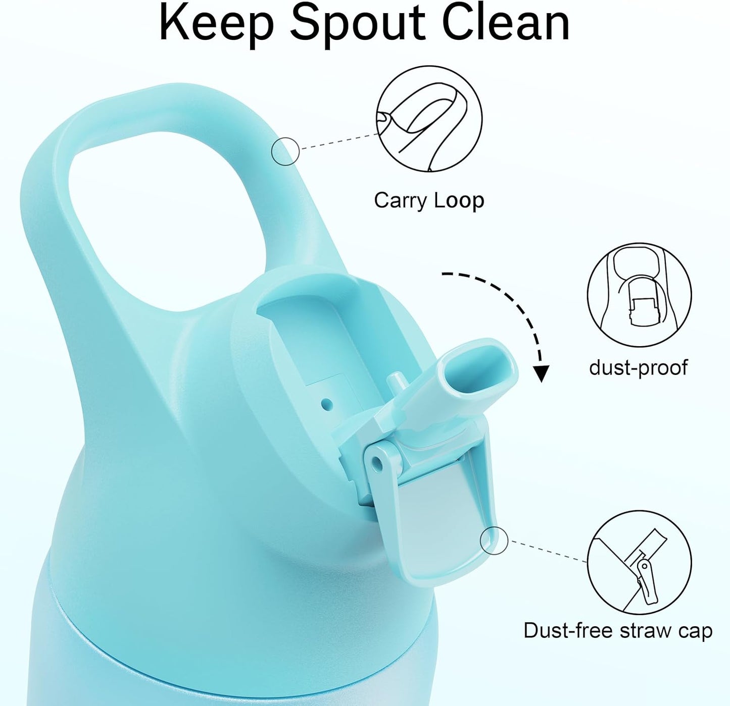 Insulated Water Bottle with Straw - Encool Stainless Steel Water Bottle, Reusable Leakproof and BPA-Free for Sports, Travel, Cold for 24 Hours, 24 oz, Mint Green