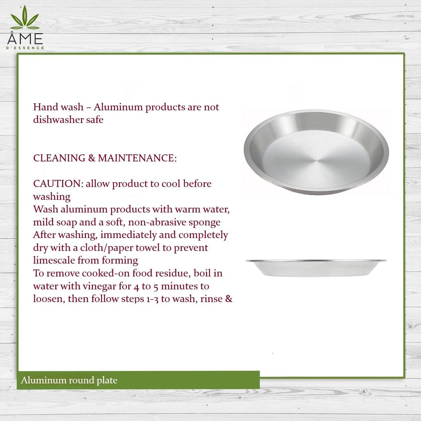 AME D'ESSENCE (1PC-12) Aluminum Pie Pan Commercial Grade Round Pie Plate Size 12" x 1mm Thick