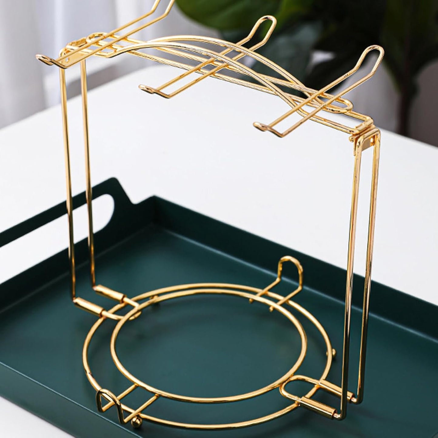 Tea Cups Holder,Gold Metal Coffee Cup Tea Cups Rack,Foldable Organizer for Coffee Cup Spoon and Saucers