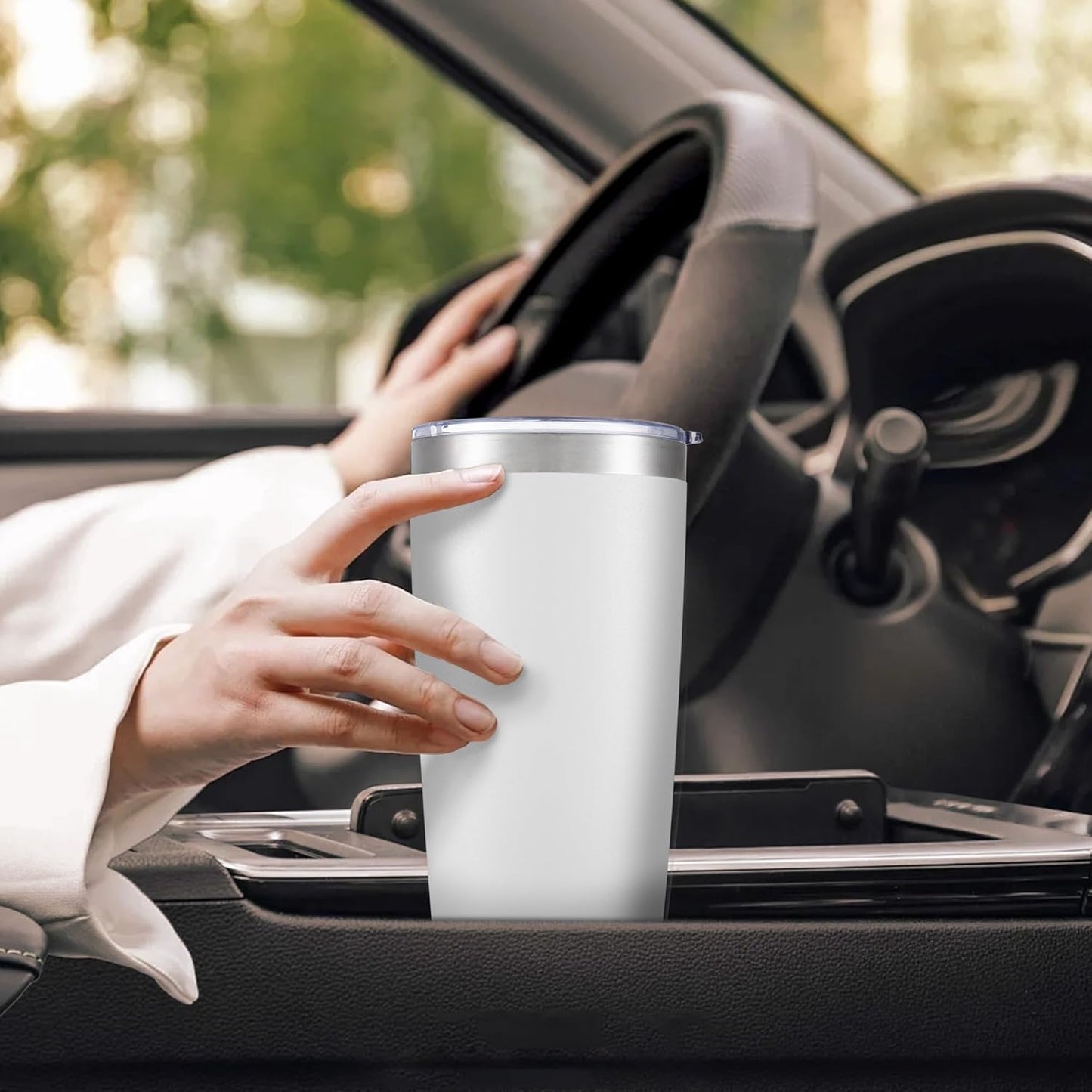 20 oz Tumbler with Lid Stainless Steel Double Wall Vacuum Insulated Tumblers Powder Coated Cups Travel Mug Keep Drinks Cold and Hot, White