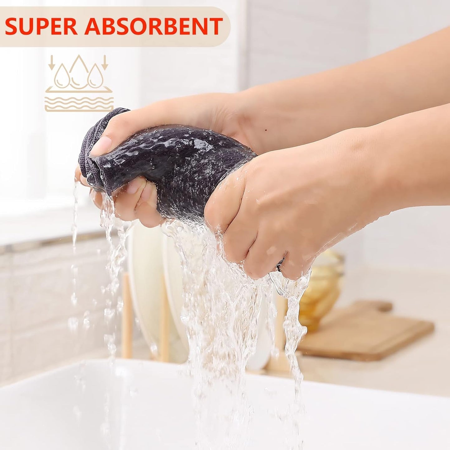 Kitinjoy 100% Cotton Waffle Weave Kitchen Towels, 6-Pack Super Soft and Absorbent Dish Towels for Drying Dishes, Kitchen Hand Towels, 13 in x 28 in, Dark Grey