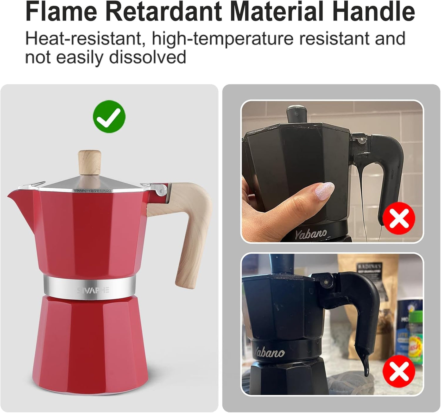 Sivaphe Aluminum Moka Pot 3 Espresso Cups, Percolator Espresso and Coffee Maker, Portable Stovetop Italian and Cuban Café Brewer for Home and Camping Red