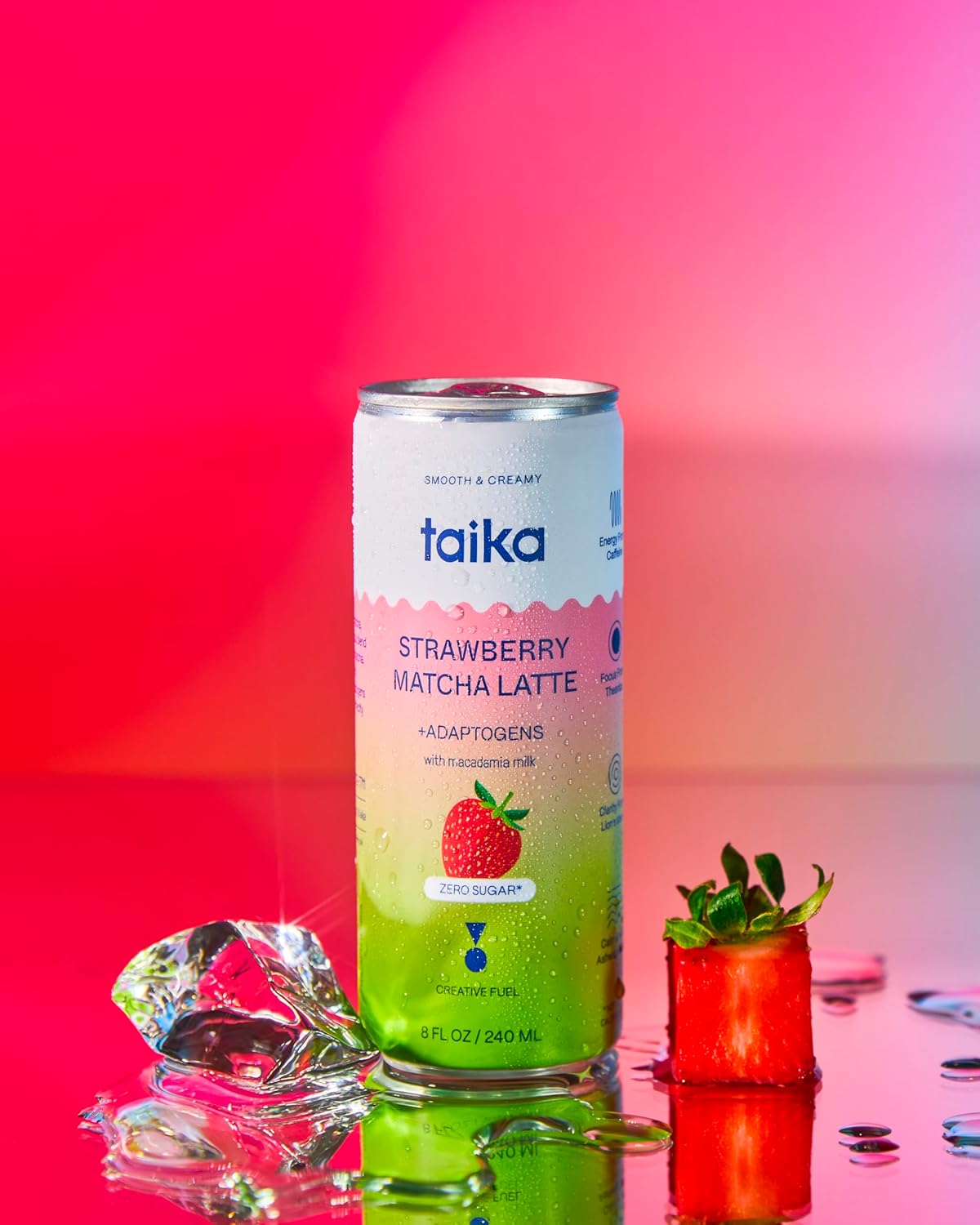Taika Strawberry Matcha Latte - Ready to Drink Hot & Cold Brew Strawberry Matcha Latte in Cans - Organic Ceremonial Grade Matcha w/Ashwagandha, Lions Mane, & L-Theanine - 8 Fl Oz (Pack of 12) (8 Fl Oz (Pack of 12), Strawberry Matcha Latte)