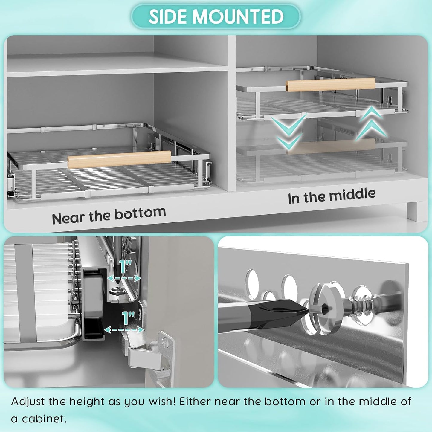 2Pack Expandable Pull Out Cabinet Organizer, Adjustable Width:12.3~18.5''W x 22.5''D Under Sink Organizer, Drawer Storage Shelves for Kitchen, Bathroom, Closet, Pantry, Cupboard, Pots, Pans