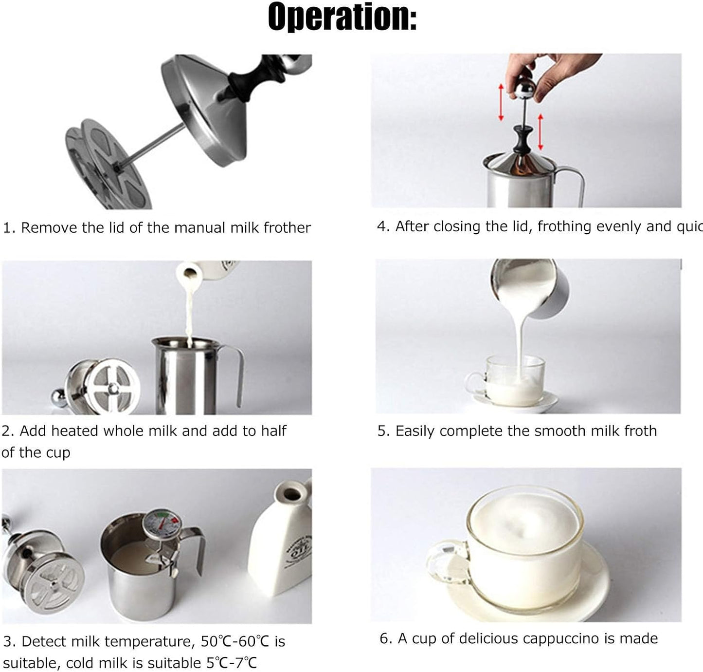 Manual Milk Frother 14oz/400ml Stainless Steel Frothing Pitcher With Handle for Latte Cappuccino Foam