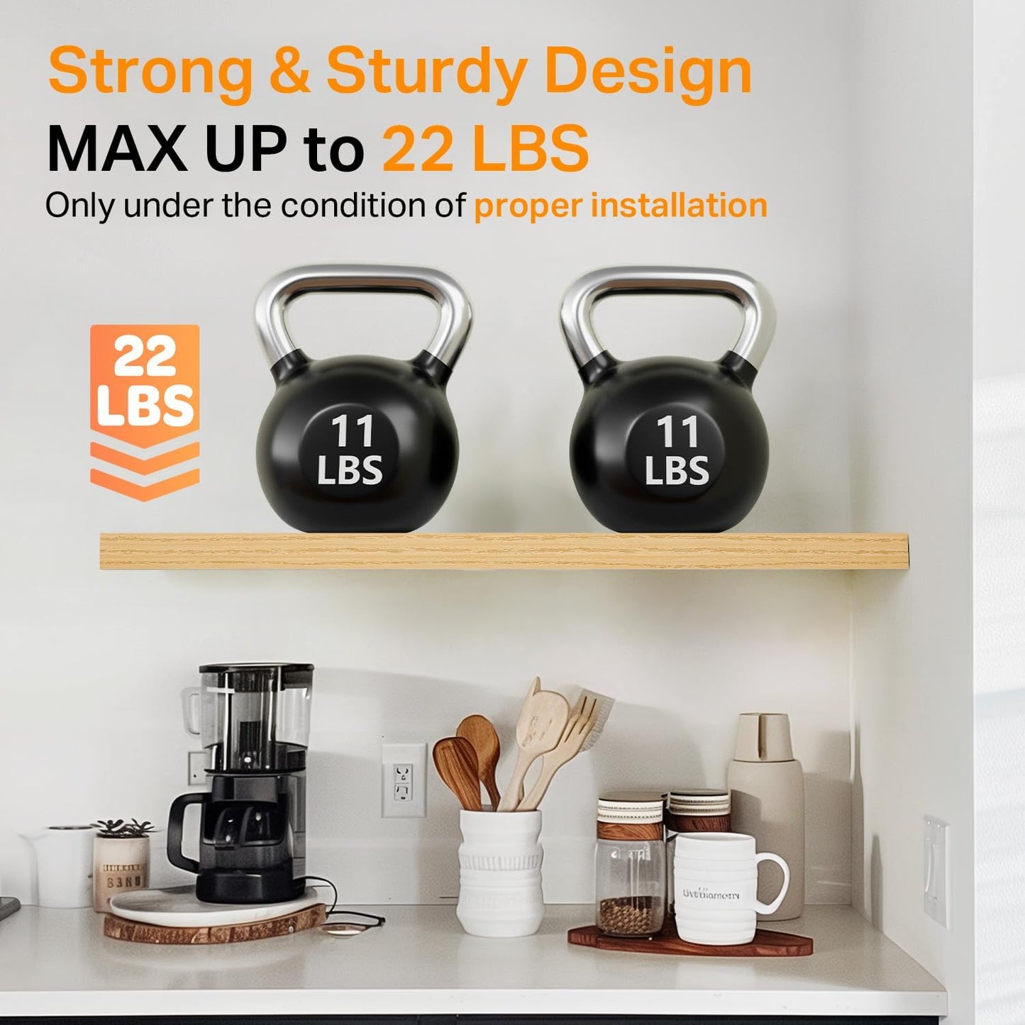 BAYKA Floating Shelves, 22.5" Rustic Wood Wall Mounted Shelves Bathroom, Bedroom, Living Room, Kitchen, Hanging Shelf for Books/Storage/Decor (Oak-Toned,Set of 2)