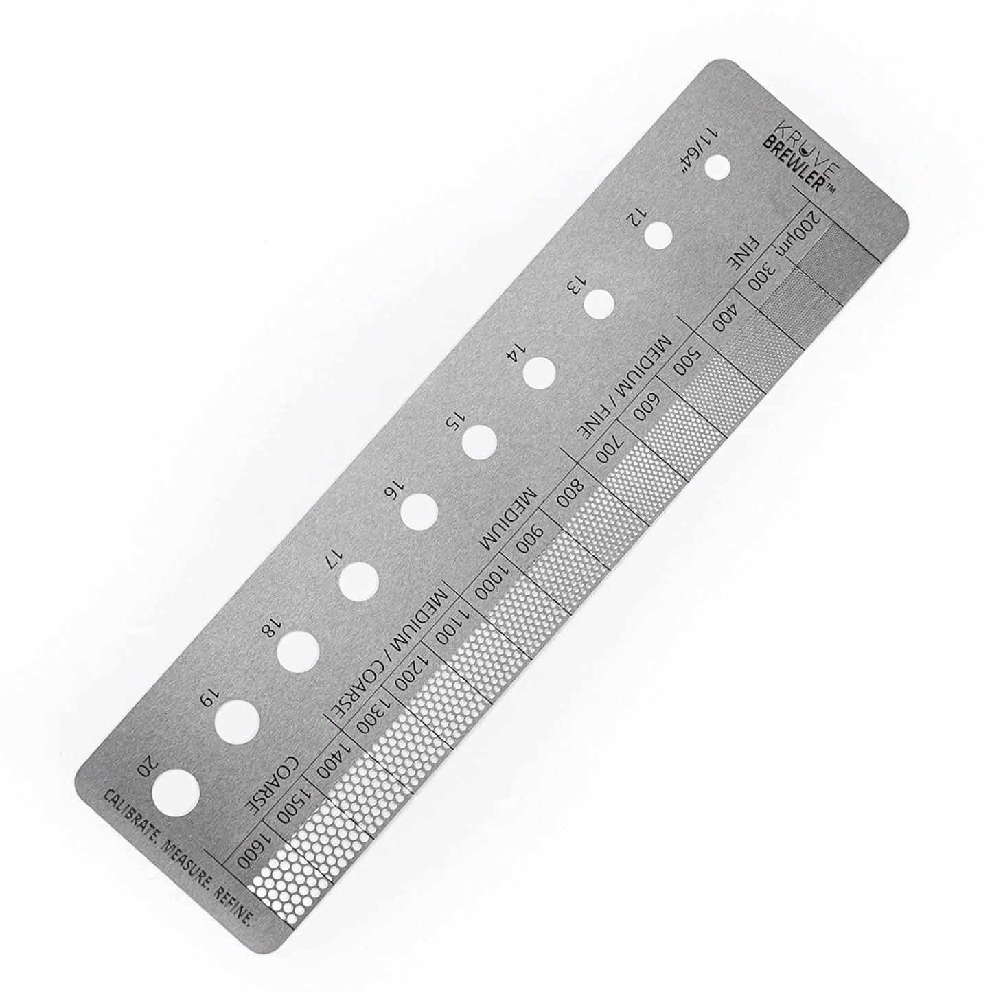 KRUVE Brewler Coffee Grind Ruler - Stainless Steel Coffee Bar Accessories for Home, Coffee Grind Size 200-1600 Microns, Green Bean Grading 11/64-20/64, 5.9 Inch Ruler, Conversion Chart, Magnetic Guide