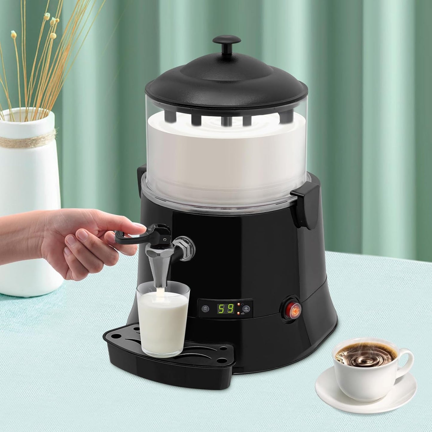 Hot Chocolate Maker Machine, 400W 5L/1.3Gal Electric Stainless Steel Hot Chocolate Dispenser Melting Machine, Commercial Beverage Warmer Coffee Maker for Kitchen Party, Black