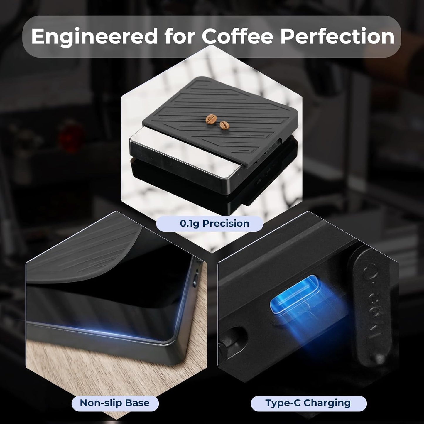 IKAPE Professional Coffee Scale with Timer, 2kg/0.1g High Precision Digital Scale, 4 Modes (Espresso/Pour Over Brew Ratio), LED Display, Auto-Tare, for Kitchen, Cooking, Espresso, Pour Over Coffee