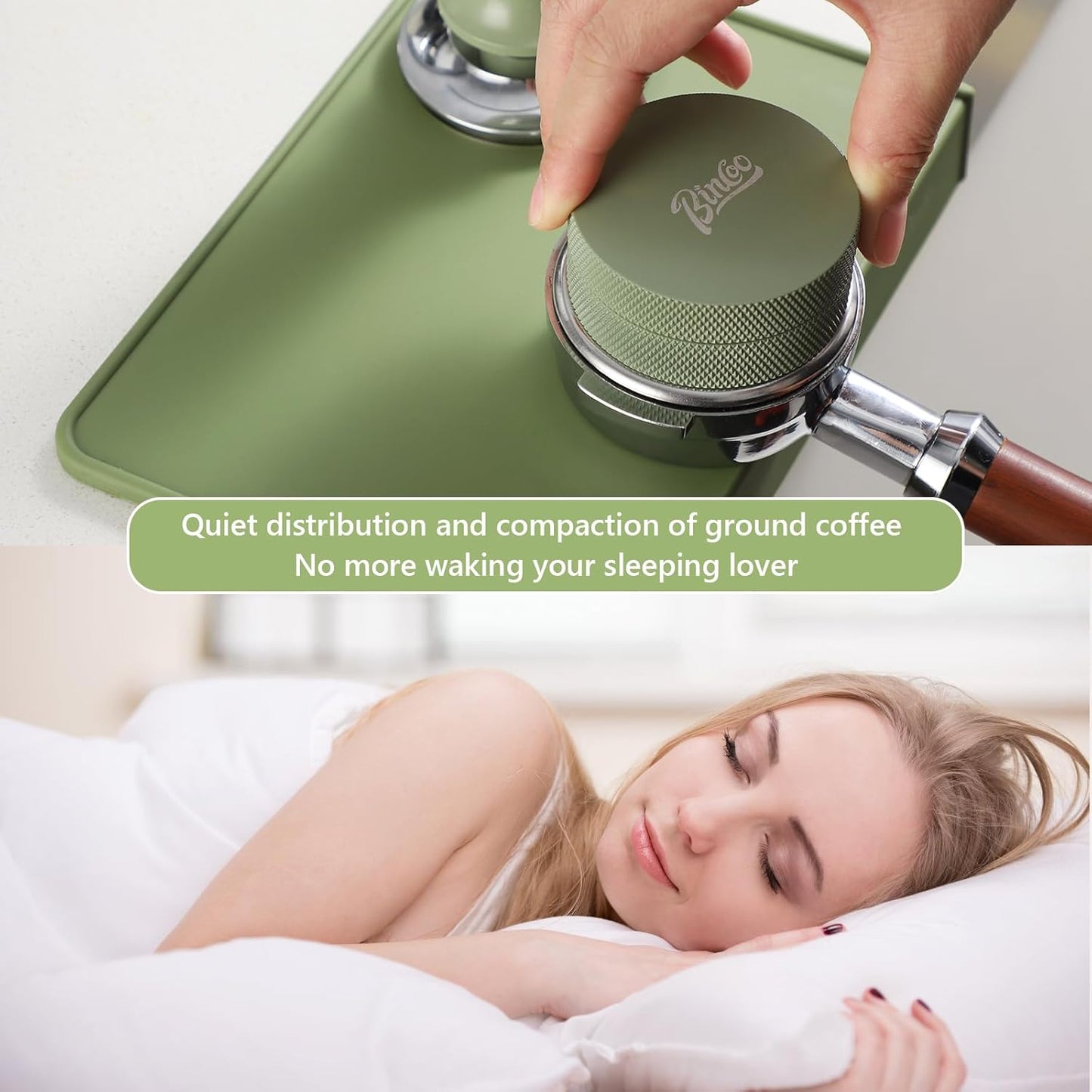 Bincoo Espresso Tamping Mat - Green Food Safe Rubber Coffee Tamper Mat, Coffee Tamp Station, Espresso Accessory, Waterproof and Heat Resistant.