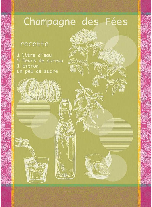 Garnier Thiebaut Champagne Des Fees Mousse (Fairy Champagne) French Kitchen Towel 22"x30", Cotton, Jacquard