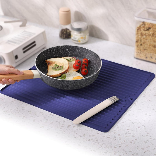 Dish Drying Mat, 16" x 18" Silicone Drying Mat for Kitchen Counter, Large & Thicker Silicone Dish Drying Pad with Raised Edges for Countertop, Multi-Purpose & Heat Resistant